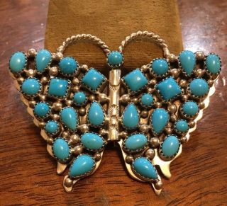 Vintage Running Bear Shop Navajo Sterling Silver Turquoise Butterfly Pendant