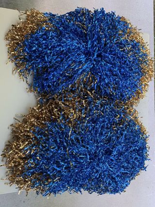 Vintage 1980 Cheerleader Pom Poms Large Metallic Blue And Gold Dallas Knitting