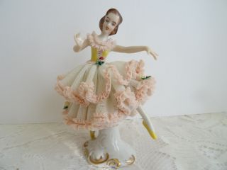 Antique Vintage Dresden Figurine Porcelain Lace Ballerina Dancer - Germany /mint