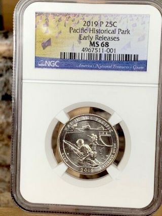 2019 - P Pacific Historical Park Quarter Ngc Ms 68 Early Releases - Rare