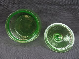 Vintage Uranium Glass Green Vaseline candy dish bowl lidded Pop Art Deco MCM 4