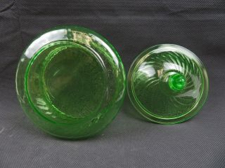 Vintage Uranium Glass Green Vaseline candy dish bowl lidded Pop Art Deco MCM 5