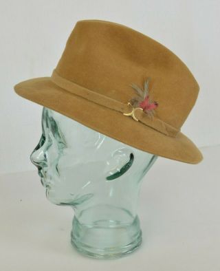 Vintage Mens Stetson Fedora Hat W Feathers Brown Wool Felt Usa Made