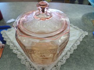 Vintage Pink Depression Glass Cookie Jar Princess Pattern Anchor Hocking