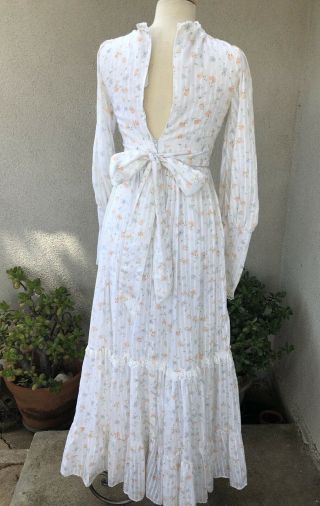 Vintage Maxi Peasant Dress White Floral Gunne Sax Sz XS 2