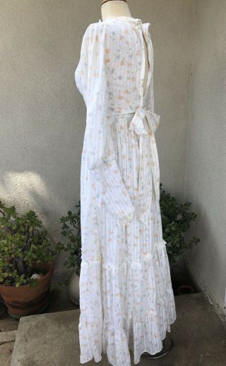 Vintage Maxi Peasant Dress White Floral Gunne Sax Sz XS 3