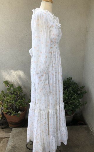Vintage Maxi Peasant Dress White Floral Gunne Sax Sz XS 4