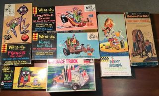 7 Vintage Weird Ohs Model Kits Boxed Wade A Minut Monogram Garbage Truck Hawk