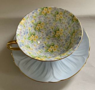 Vintage Shelley Tea Cup & Saucer - Blue Oleander Primrose Chintz