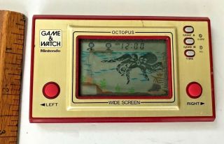 Vintage Nintendo Octopus Hand Held Electronic Lcd Game & Watch Complete