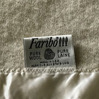 Vintage Faribo Wool Blanket Ivory w Ivory Satin Binding 92 x 107 
