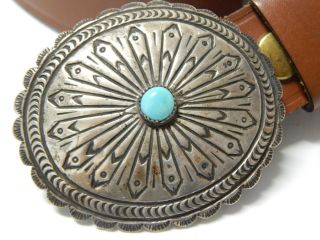 Vintage Navajo Sterling Silver Turquoise Buckle Western Cowboy Sz36 - 38 Belt