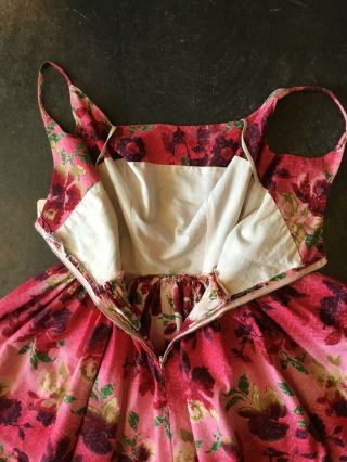1950s Vintage Lani Kai Summer Fuchsia Pink Floral Swing Spaghetti Hawaiian Dress 5