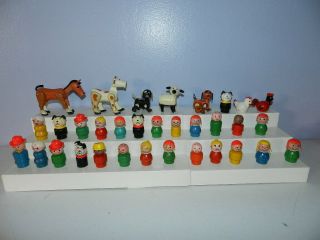 Vtg Fisher Price Little People Animals Wood Wooden Figures