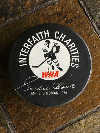 Vintage Wha Hockey Puck Gordie Howe Charity Puck Very Rare 1974 Puck