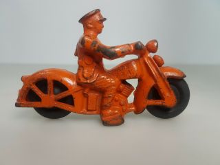 1930s Vintage Hubley Toy Usa Cast Iron Harley Davidson Motorcycle Policeman,  Cop