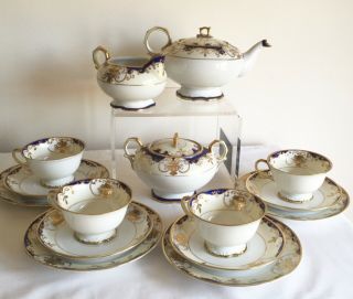 Vintage Noritake Porcelain Lustre Enamel Gold Flowers Basket 15Piece Tea Service 2