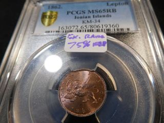 Y47 Greece Ionian Islands 1862 Lepton Pcgs Ms - 65 Red Brown Ex.  Rare 75 Red