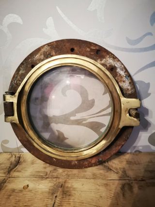 Vintage Brass Porthole 13 " Round.  With 8 " Opening,  Maritime,  Ship,  Boat