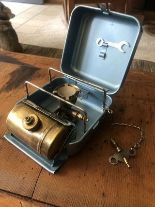 Vintage Sweden Made Optimus 8r Single Burner Camp Stove With Key And Tool