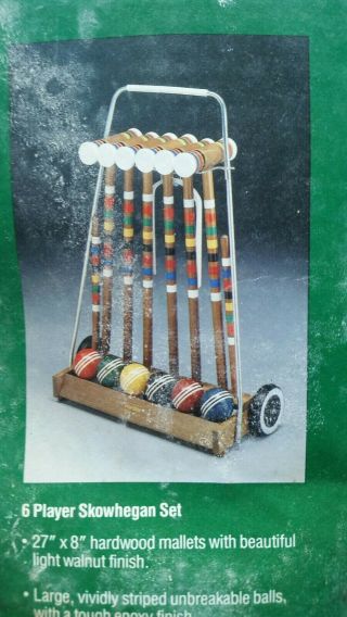 Nos Vtg Forster 6 Player Wooden Croquet Set,  Stand Striped Ribbed Balls Made Usa