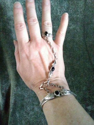 Vtg Sterling Silver Native American Slave Bracelet/ring Black Onyx Stone