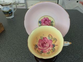 Vintage Paragon Pink Tea Cup Saucer Large Cabbage Rose Double Warrant 1939 - 49