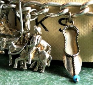 Rare Unique Vintage Silver Charm Bracelet Moving Horse Pearl Padlock