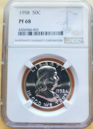 1958 Franklin Half Dollar Ngc Pf 68 Low Pop Rare Better Date Awesome
