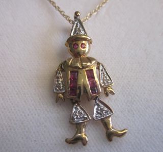 Vintage Scarecrow 10kt Gold Diamond And Ruby Pendant W/necklace