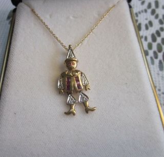 Vintage Scarecrow 10KT Gold Diamond and Ruby Pendant W/Necklace 2