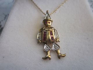 Vintage Scarecrow 10KT Gold Diamond and Ruby Pendant W/Necklace 3