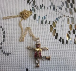 Vintage Scarecrow 10KT Gold Diamond and Ruby Pendant W/Necklace 5