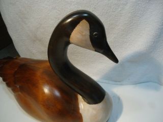 Wood Carved large goose / duck decoy signed 1989 3