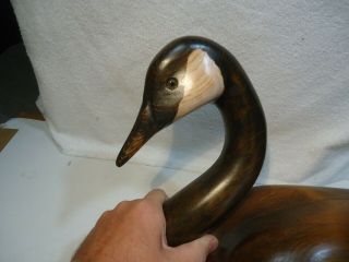Wood Carved large goose / duck decoy signed 1989 6