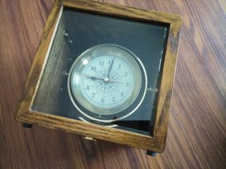 Bulova Maritime Wooden Nautical Vintage Desk Clock Brass Wood Beveled Glass