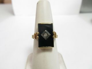 Vintage 10k Solid Gold Ring From 1940s W/ Onyx & Natural Diamond
