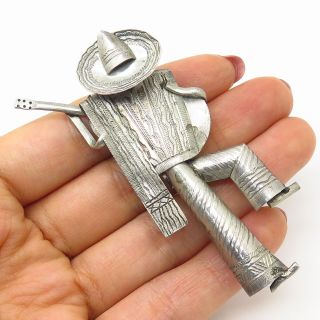 Antique 925 Sterling Silver Mexican Guitar Player Large Pin Brooch