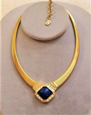 Vintage Christian Dior Faux Lapis Crystal Choker Necklace