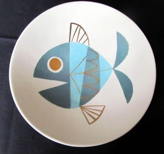 Rare Metlox Tropicana Fish Bowl - Ivory Blue And Gold - Mid Century