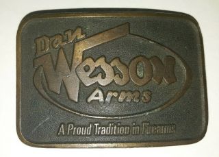 Vintage Dan Wesson Arms Brass Belt Buckle " A Proud Tradition In Firearms " Usa