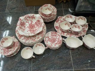 44pc Vintage Johnson Brothers Vintage Red And White China