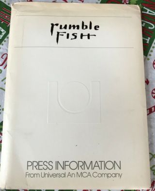 Very Rare Movie Press Kit - Rumble Fish - Frances Ford Coppola 1983