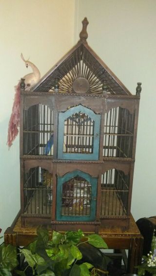 Vintage Large Wooden Bird Cage Victorian Dome Ornate 1 