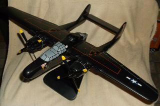 Vintage Large Wwii Usaaf Northrop P - 61 Black Widow Wood Wooden Desk Model