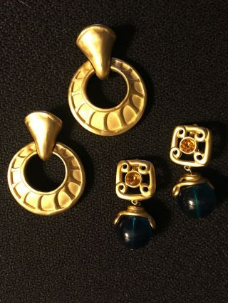 Vintage Givenchy Gold - Toned Earrings,  Door Knocker And Jeweled - The 80 