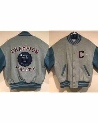 Vintage Rare 80s 90s Champion Embroidered Leather Wool Varsity Jacket Xl