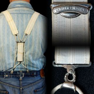 Vintage 1910s 1920s Shirley President Fancy Back Suspenders Button Braces