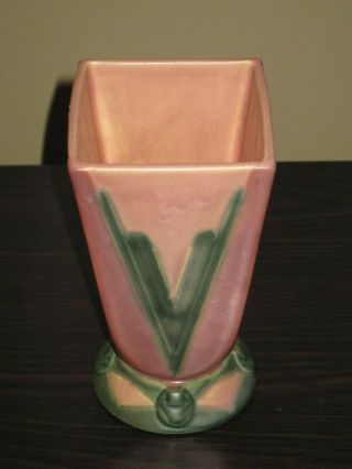 Vintage Rare Vase Art Pottery Pink Green V Art Deco Maybe Roseville Ceramic