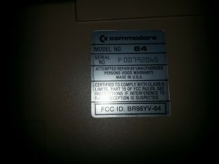 Vintage Commodore 64 Computer w/ Power Supply,  RCA cord,  FOR PARTS/REPAIR ONLY. 6